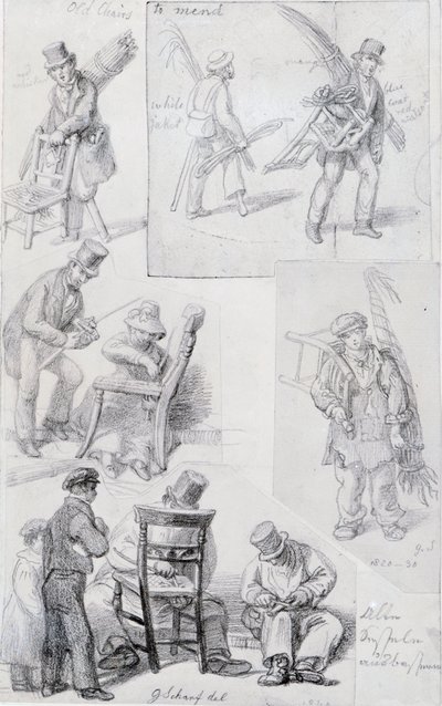 Chair Menders on the Streets of London, 1820-30 by George Snr Scharf